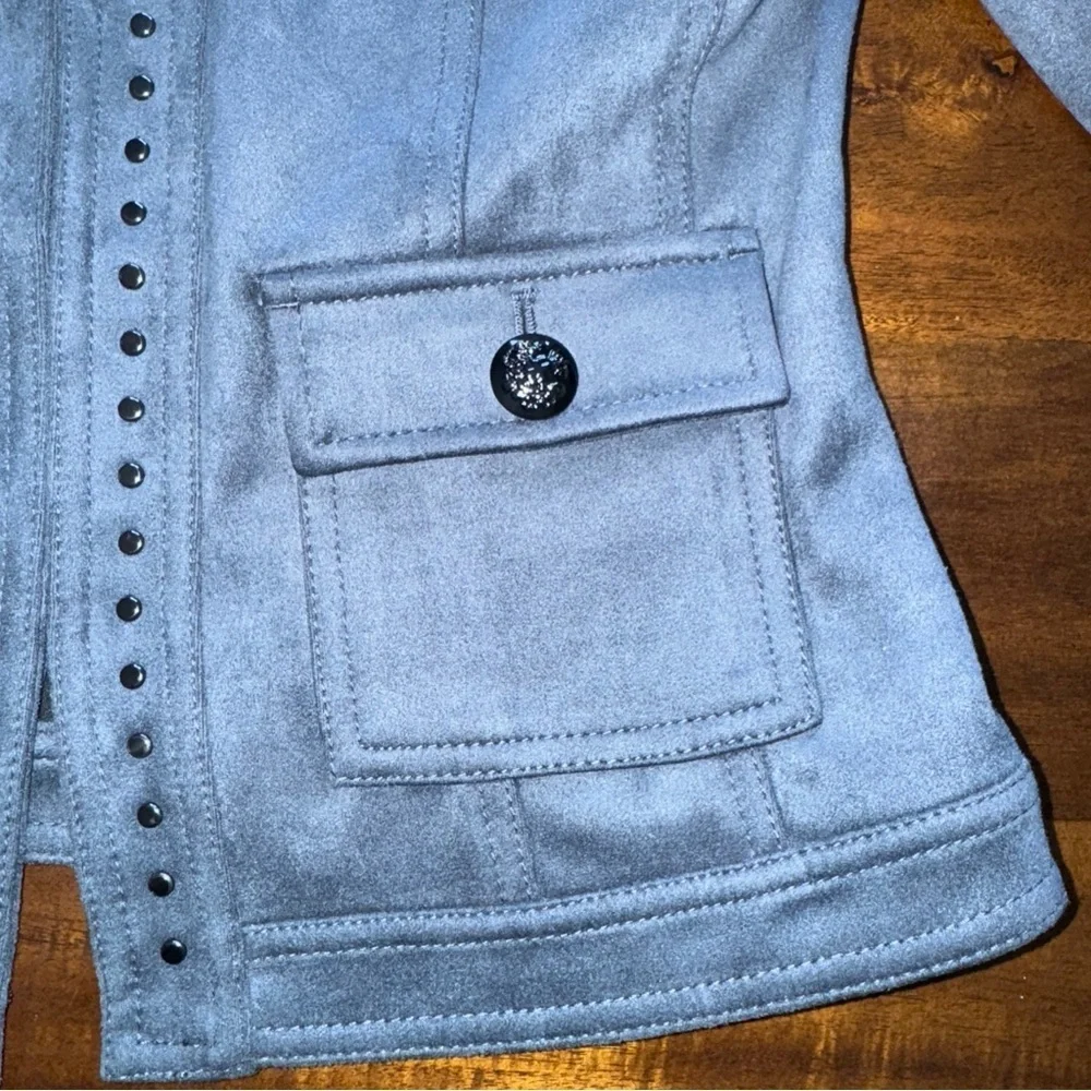 NWT $175 White House Black Market Indigo Blue Ultrasuede Studded Jacket Size 2 - Picture 4 of 13